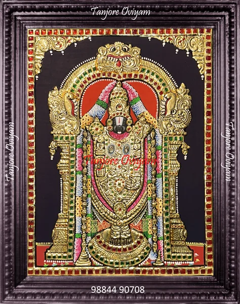 Lord Thirupathi Balaji Tanjore painting standing gold foil crown traditional devotional artwork